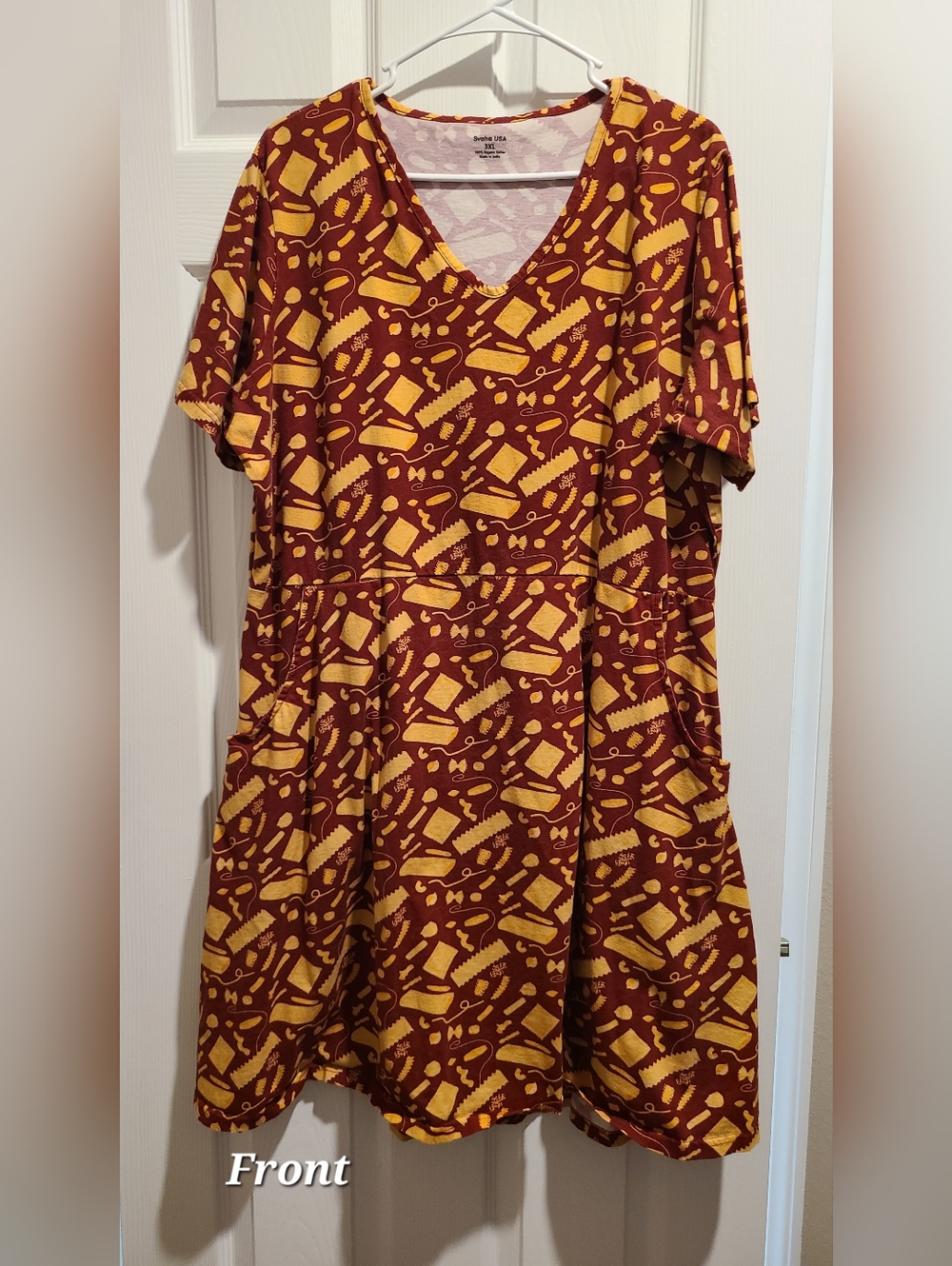 Svaha USA - "Pastabilities" Patterned V-Neck A Line Dress, 3X